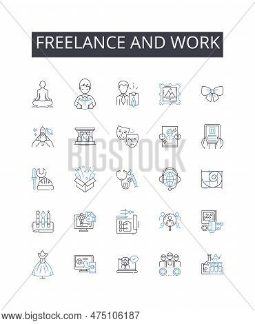 Freelance And Work Line Icons Collection. Finance, Portfolio, Stocks, Bonds, Retirement, Savings, Di