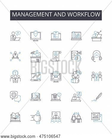 Management And Workflow Line Icons Collection. Administration, Supervision, Governance, Direction, C