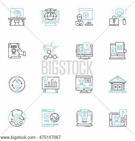 Education Journey Linear Icons Set. Learning, Growth, Exploration, Struggle, Fulfillment, Progress, 