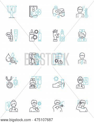 Digital Therapy Linear Icons Set. Virtual, Remote, Online, E-therapy, Teletherapy, Digital Mental He