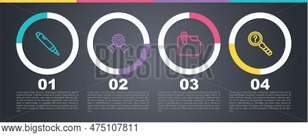 Set Line Marker Pen, Medal, Document Folder With Clip And Unknown Search. Business Infographic Templ