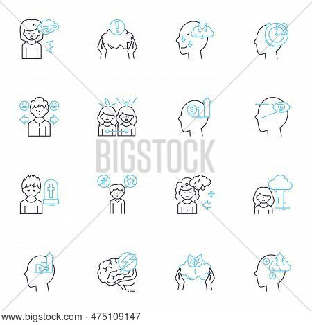 Psychological Mindset Linear Icons Set. Resilience, Perseverance, Positivity, Motivation, Confidence