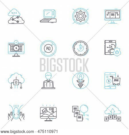 News Delivery Linear Icons Set. Headlines, Bulletin, Updates, Breaking, Scoop, Alert, Broadcast Line