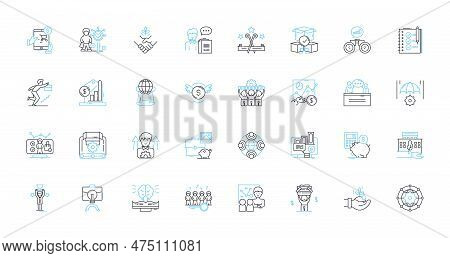 Commercial Operations Linear Icons Set. Strategy, Marketing, Sales, Logistics, Operations, Finance, 