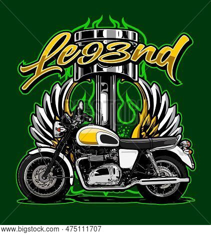 White Motorcycle On Black Background Vector Template