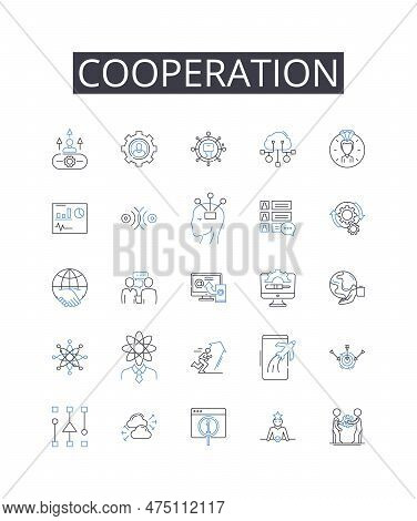 Cooperation Line Icons Collection. Assistance, Collaboration, Partnership, Unity, Accordance, Fellow