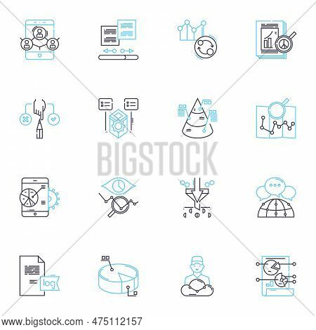 Business Intelligence Linear Icons Set. Analytics, Reporting, Dashboards, Metrics, Insights, Visuali