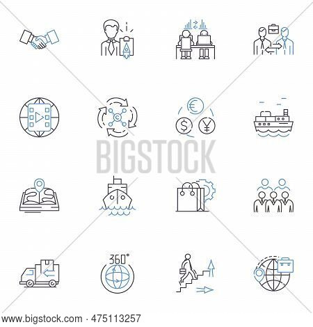 Worldwide Transactions Line Icons Collection. Globalization, Currency, Forex, Interchange, Wire, Rem