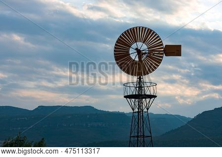 Windmill On A Metal Mast, Catalonia, Spain