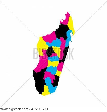 Madagascar Political Map Of Administrative Divisions - Regions. Blank Vector Map In Cmyk Colors.