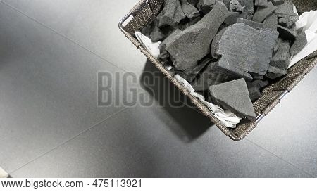 Natural Wood Charcoal Traditional Charcoal Or Hard Wood Charcoal On Wooden Table Top View.
