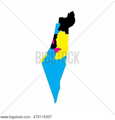 Israel Political Map Of Administrative Divisions - Districts, Gaza Strip And Judea And Samaria Area.