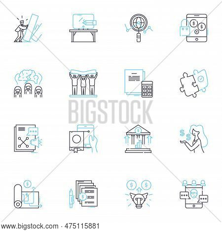 Economic Instruction Linear Icons Set. Investments, Finances, Capital, Budgeting, Inflation, Taxes, 