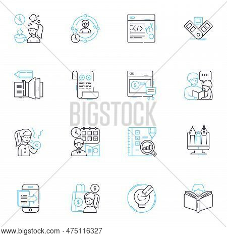 Financial Compliance Linear Icons Set. Regulation, Compliance, Auditing, Policy, Law, Risk, Governan