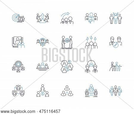 Synergy Promotion Line Icons Collection. Collaboration, Partnership, Empowerment, Amplification, Com