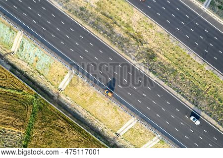 Aerial Drone Shot Moving Along And Shooting Straight Down Of New Delhi Mumbai Jaipur Express Elevate