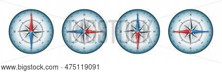 Marine Compass, Nautical Wind Rose With Cardinal Directions Of North, East, South, West And Degree M