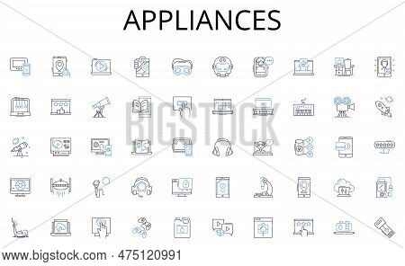 Appliances Line Icons Collection. Protein, Carbohydrates, Fiber, Vitamins, Minerals, Macronutrients,