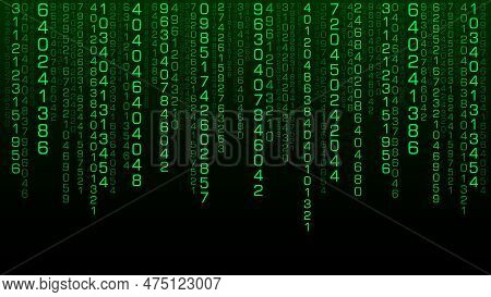 Technology Matrix Background. Cyber Security With Falling Numbers On Screen. Vector Green Binary Cod
