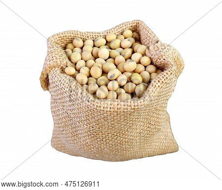 Dried Soybeans In A Burlap Bag Isolated On Transparent Background, Png File