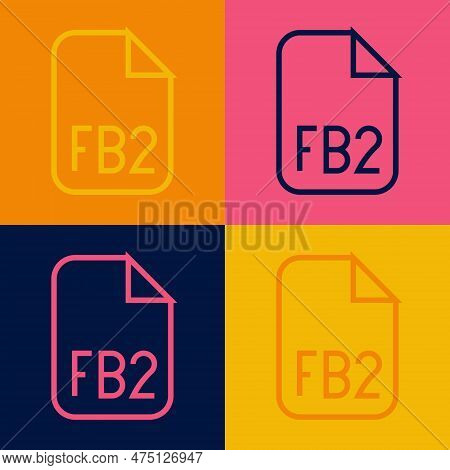 Pop Art Line Fb2 File Icon Isolated On Color Background. Vector