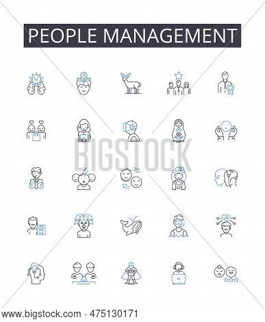 People Management Line Icons Collection. Staff Supervision, Team Coordination, Resource Allocation, 