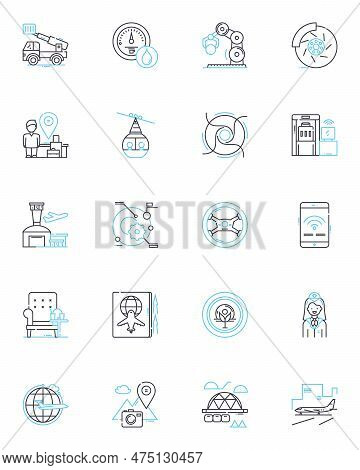 Aeroplane Linear Icons Set. Wings, Jet, Cockpit, Propellers, Altitude, Cabin, Control Line Vector An