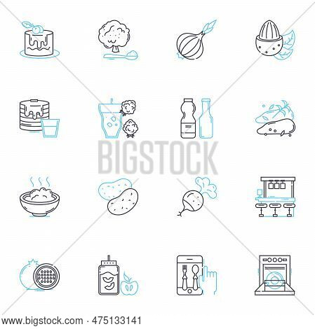 Brasserie Food Linear Icons Set. Bistro, French, Beer, Wine, Steak, Seafood, Mussels Line Vector And
