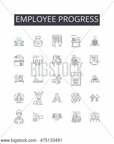 Employee Progress Line Icons Collection. Worker Development, Staff Advancement, Personnel Growth, Wo