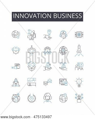 Innovation Business Line Icons Collection. Creativity Design, Progression Improvement, Ingenuity Tec