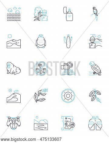 Wilderness Linear Icons Set. Solitude, Nature, Adventure, Serenity, Wildlife, Survival, Freedom Line