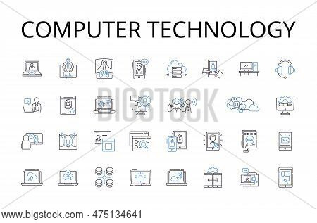 Computer Technology Line Icons Collection. Information Technology, Digital Innovation, Electronic Ad