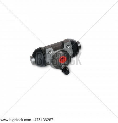 Rear Drum Brake Wheel Cylinder. Close-up Detail On A White Background.