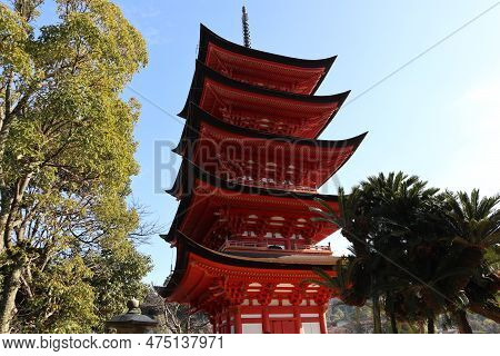 Itsukushima Shrine Tower In Miyajima Island, Hiroshima, Japan