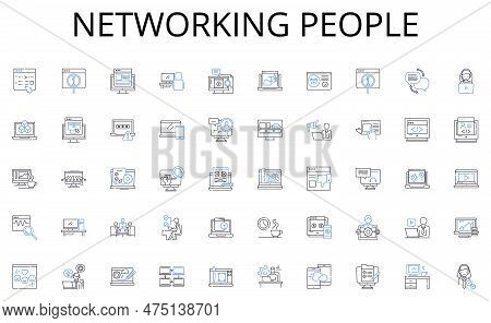Networking People Line Icons Collection. Management, Coordination, Organization, Planning, Budgeting