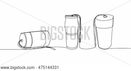 Drum, Buhai Set One Line Art. Continuous Line Drawing Of Ukrainian Folk Percussion Instrument, Big D