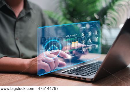 Database Management Cloud Computing And Data Center Security File Document Transfer Concept, A Man U
