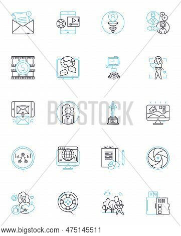 Print Media Linear Icons Set. Typography, Layout, Ink, Press, Newspaper, Magazine, Publication Line 