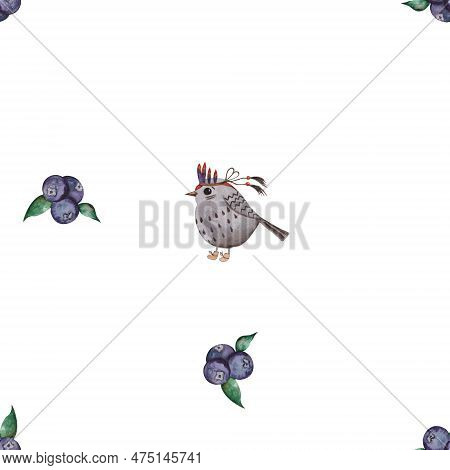 Watercolor Tribal Seamless Pattern. Watercolor Wigwams And Authentic Native American Elements Seamle