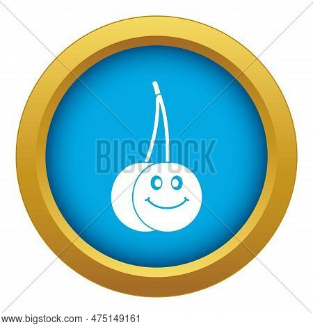 Ripe Smiling Cherry Icon Blue Isolated On White Background For Any Design