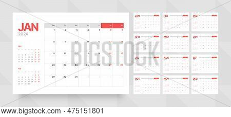 Monthly Calendar For 2024 Year. Starts On Monday.