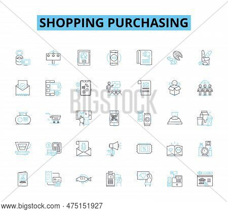 Shopping Purchasing Linear Icons Set. Retail, Sale, Buy, Store, Mall, Online, Cart Line Vector And C
