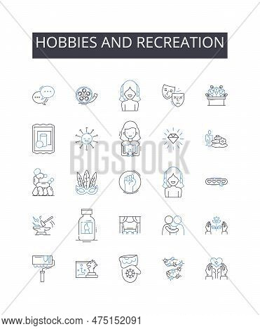 Hobbies And Recreation Line Icons Collection. Automotive, Bicycle, Bus, Car, Cargo, Commute, Deliver