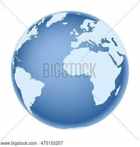 Earth Globe - World Map With Continents On Planet Earth, Vector Illustration On White Background