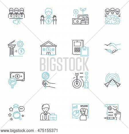 Financial Analysis Linear Icons Set. Profitability, Liquidity, Solvency, Efficiency, Stability, Grow