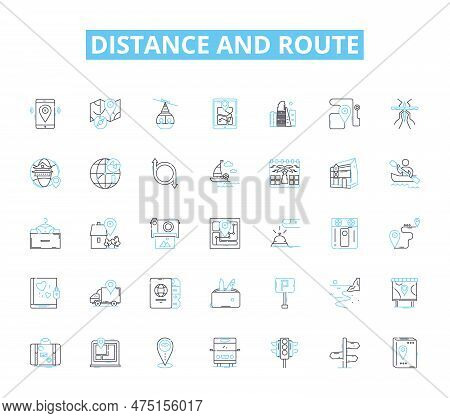 Distance And Route Linear Icons Set. Navigation, Direction, Journey, Route, Travel, Path, Distance L