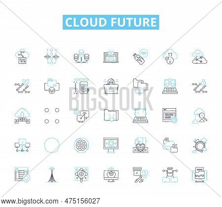 Cloud Future Linear Icons Set. Advancement, Efficiency, Collaboration, Storage, Mobility, Security, 