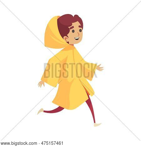 Bad Weather Rain Composition With Isolated Character Of Happy Kid Wearing Raincoat Vector Illustrati