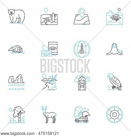 Wilderness Linear Icons Set. Solitude, Nature, Adventure, Serenity, Wildlife, Survival, Freedom Line