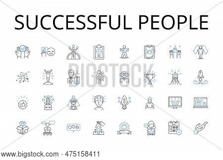 Successful People Line Icons Collection. Wealthy Individuals, Accomplished Pros, Triumphant Winners,
